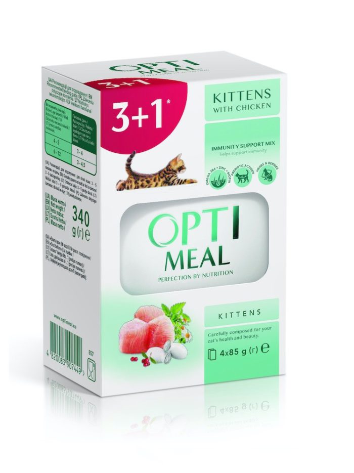 optimeal kitten с курицей для котят 85г набор (3+1) 340 г
