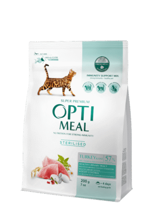 optimeal sterilised turkey для стерилизованных кошек с индейкой 200 г
