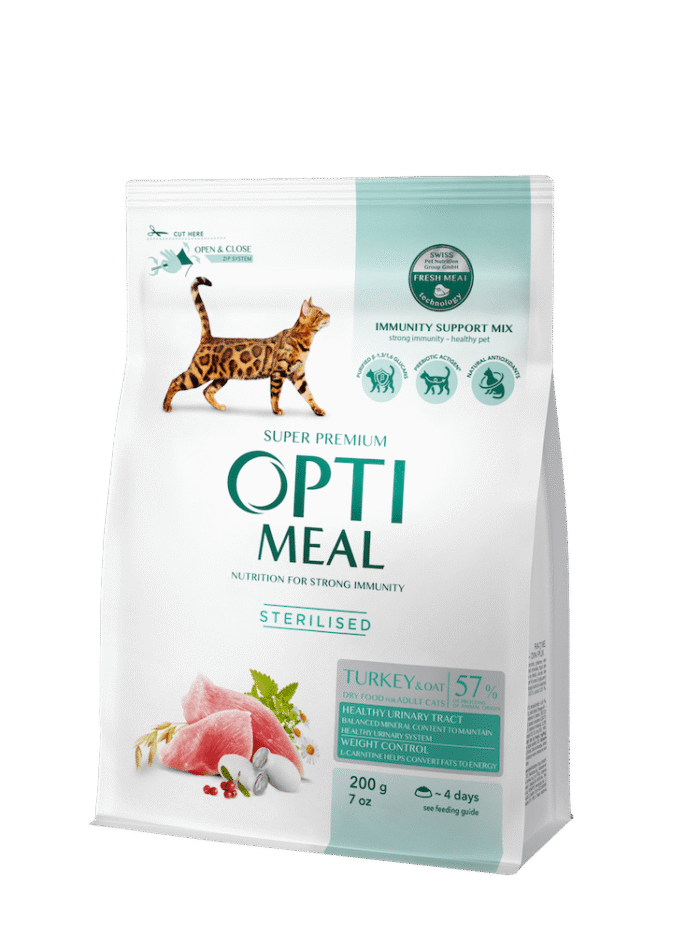 optimeal sterilised turkey для стерилизованных кошек с индейкой 200 г