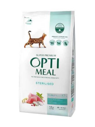 optimeal sterilised turkey для стерилизованных кошек с индейкой 1.5 кг