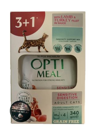 optimeal sensitive digestion lamb & turkey для кошек с ягненком набор (3+1) 340 г