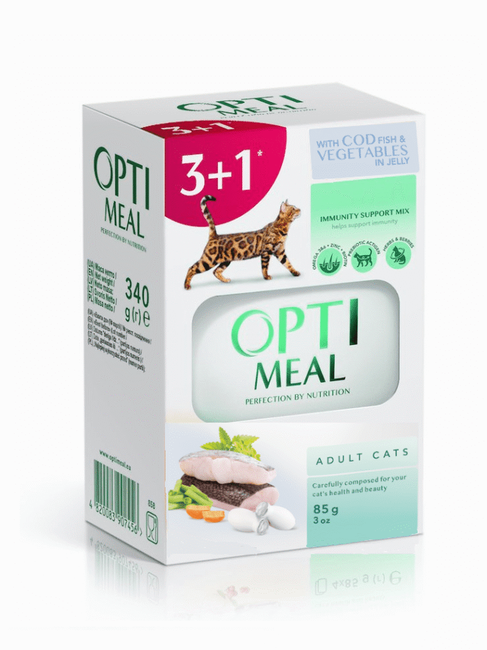 optimeal cod fish vegetablе для кошек с треской набор (3+1) 340 г