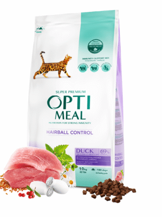 optimeal duck hairball control для кошек с уткой 10 кг