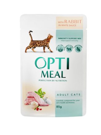 optimeal rabbit in white с кроликом в белом соусе для кошек 12х85 г
