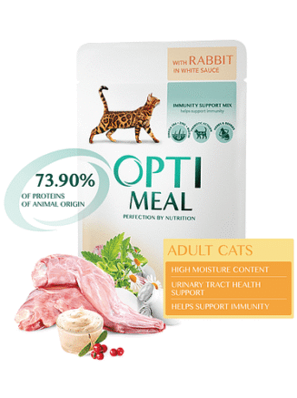 optimeal rabbit in white с кроликом в белом соусе для кошек 12х85 г