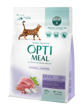 optimeal duck hairball control для кошек с уткой 200 г