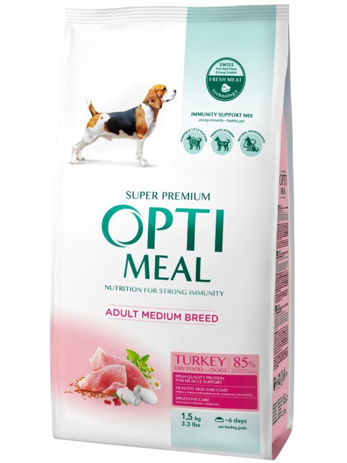 optimeal medium для собак средних пород с индейкой 1.5 кг