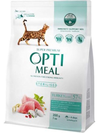 optimeal sterilised turkey для стерилизованных кошек с индейкой 200 г