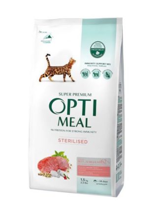 optimeal sterilised beef sorghum для стерилизованных кошек с говядиной 1.5 кг
