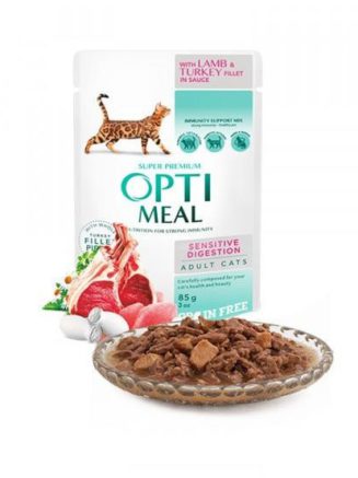 optimeal lamb sensitive с ягненком для кошек с чувствительным пищеварением 12х85 г