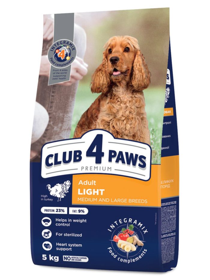 Клуб 4 Лапы premium light для собак средних и больших пород с индейкой 5 кг