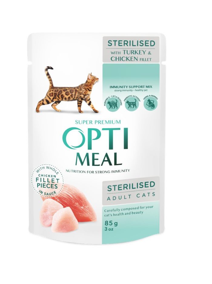 optimeal sterilised turkey с индейкой для стерилизованных кошек 12х85 г