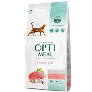 optimeal sterilised beef sorghum для стерилизованных кошек c говядиной 10 кг