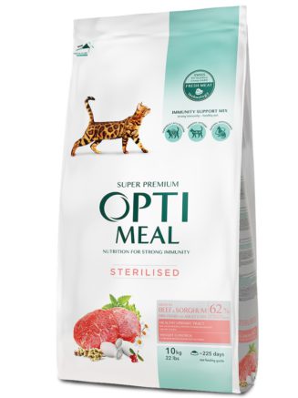 optimeal sterilised beef sorghum для стерилизованных кошек c говядиной 10 кг