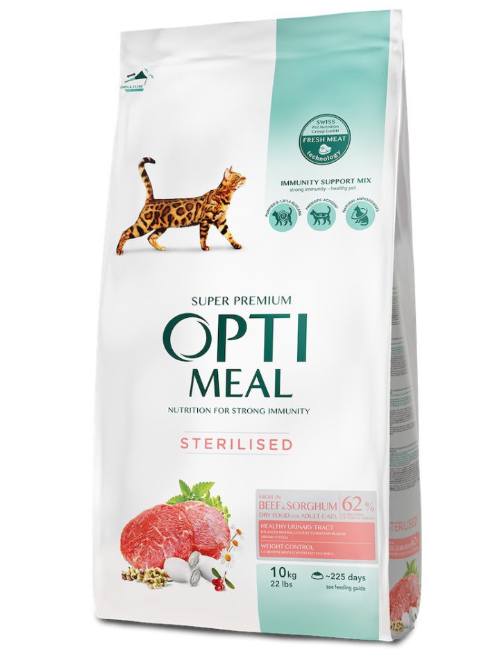 optimeal sterilised beef sorghum для стерилизованных кошек c говядиной 10 кг
