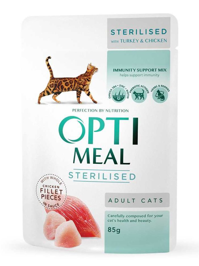 optimeal sterilised turkey с индейкой для стерилизованных кошек 12х85 г
