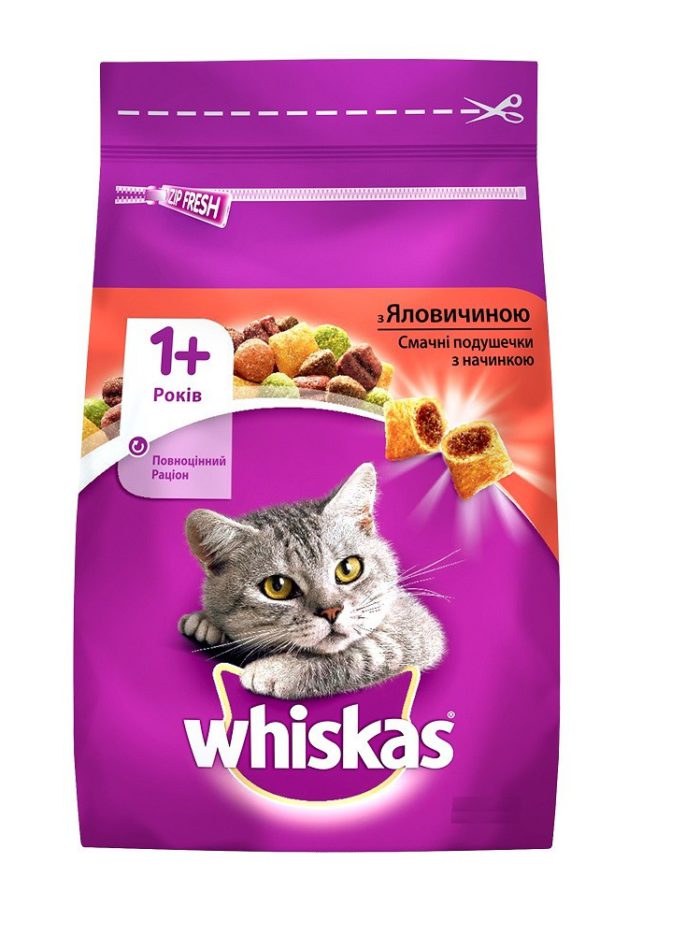 whiskas для кошек с говядиной 800 г