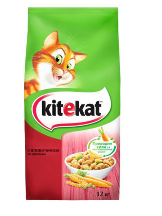 kitekat для кошек с говядиной и овощами 12 кг