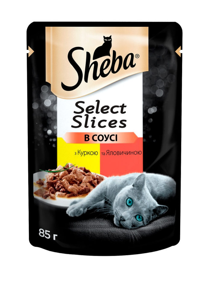 sheba slices для кошек с курицей и говядиной в соусе 12*85 г
