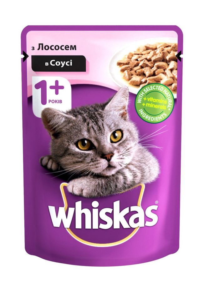 whiskas пауч для кошек с лососем в соусе 28*85 г