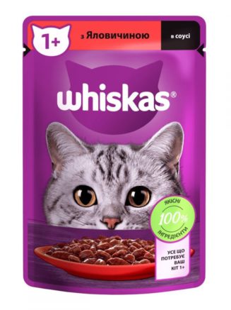 whiskas пауч для кошек с говядиной в соусе 28*85 г