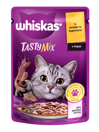whiskas tasty mix пауч для кошек с ягненком и индейкой в соусе 28*85 г