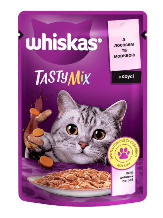 whiskas tasty mix пауч для кошек с лососем морковкой в соусе 28*85 г