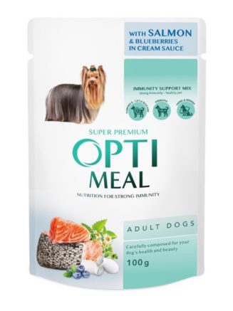 optimeal adult dogs salmon & blueberries in cream sauce для собак с лососем 12x100г