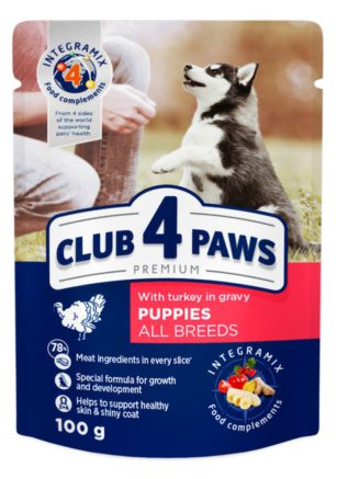 Клуб 4 Лапы premium puppies turkey с индейкой в соусе для щенков 24х100 г