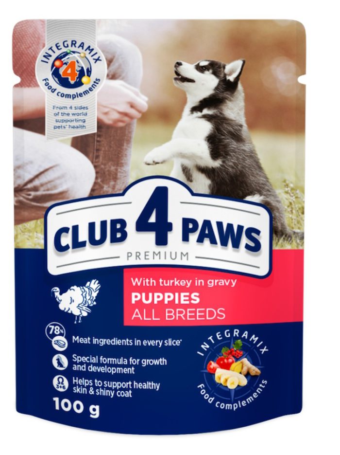 Клуб 4 Лапы premium puppies turkey с индейкой в соусе для щенков 24х100 г