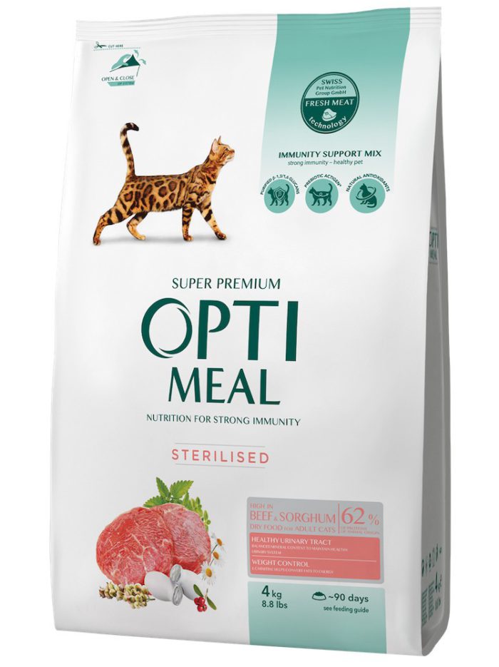 optimeal sterilised beef sorghum для стерилизованных кошек с говядиной 4 кг