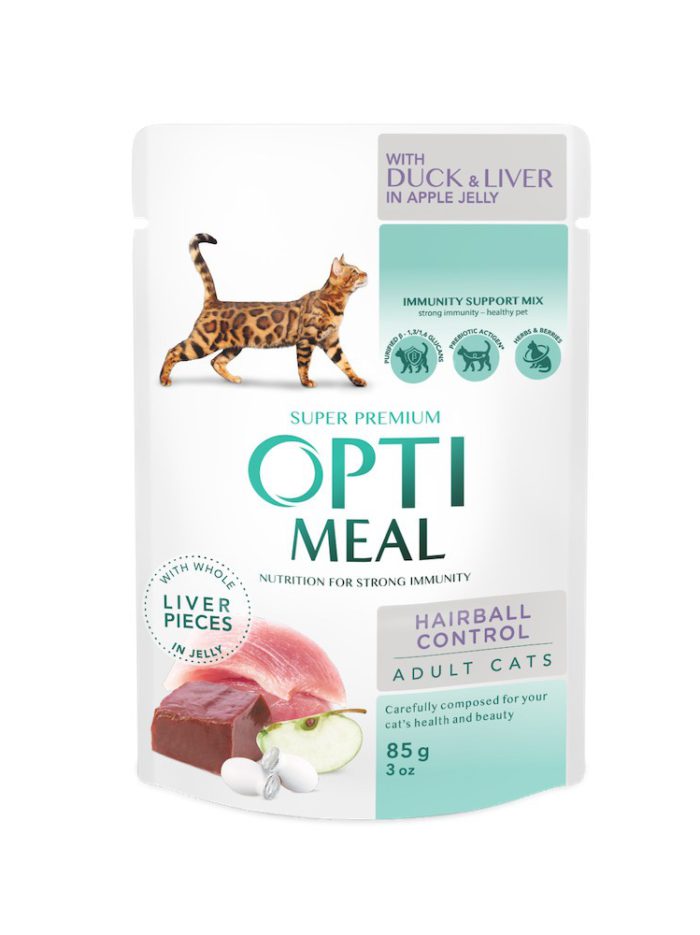 optimeal hairball control duck liver для кошек с уткой 12х85 г