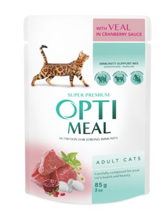 optimeal veal in cranberry с телятиной в клюквенном соусе для кошек 12х85 г