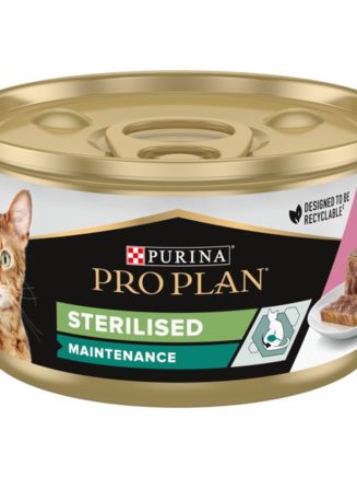 purina pro plan adult sterilised в паштете с тунцом и лососем для стерилизованных кошек 85 г