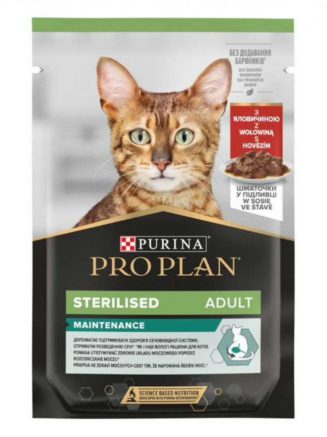 purina pro plan adult sterilised кусочки с говядиной для стерилизованных кошек 85 г