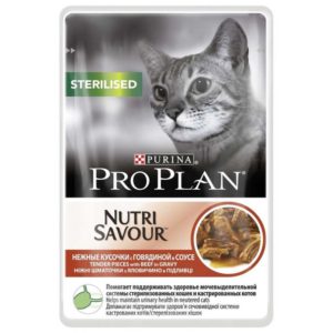 purina pro plan adult sterilised кусочки с говядиной для стерилизованных кошек 85 г