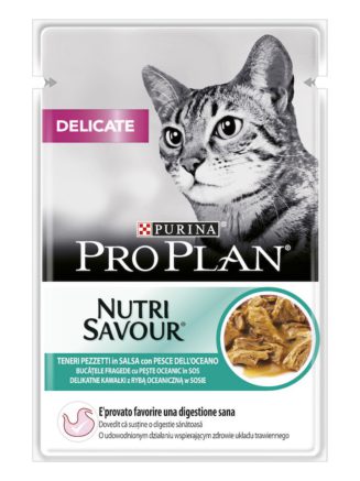purina pro plan delicate nutrisavour кусочки с рыбой для кошек 26*85 г