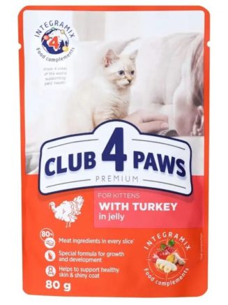 Клуб 4 Лапы premium kitten turkey с индейкой в желе для котят 24х80 г