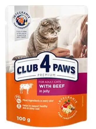 Клуб 4 Лапы premium beef с говядиной в желе для кошек 24х100 г