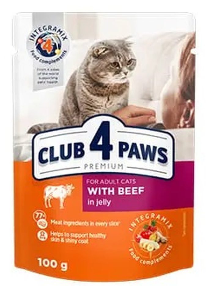 Клуб 4 Лапы premium beef с говядиной в желе для кошек 24х100 г