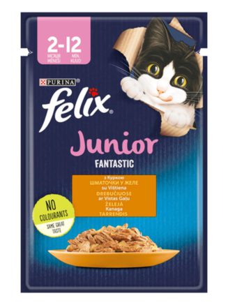 Влажный корм для котят felix fantastic junior, с курицей, 26*85 г