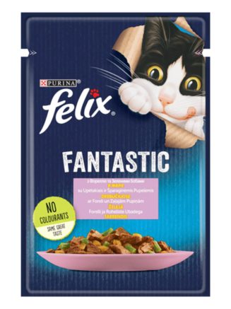 Влажный корм для кошек felix fantastic, с форелью и зелеными бобами, 26*85 г