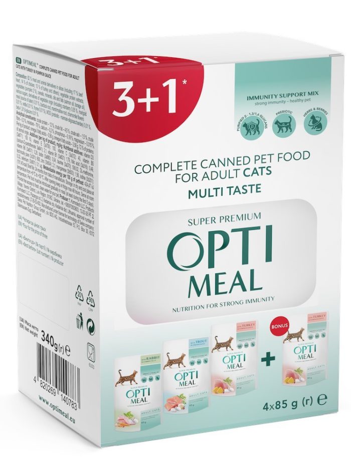 optimeal adult cats multi taste для кошек ассорти набор (3+1) 340 г