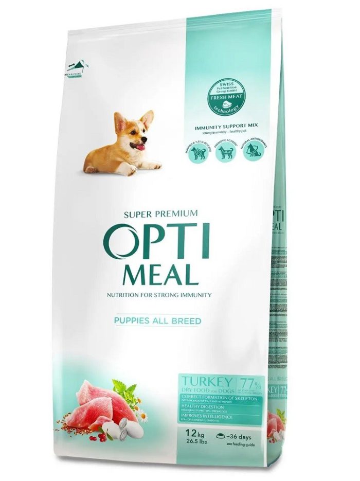 optimeal puppies для щенков с индейкой 12 кг