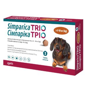 Таблетки Симпарика Трио, для собак, от блох и клещей от 5,1 10 кг (1таб)