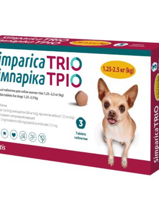 Таблетки Симпарика Трио, для собак, от блох и клещей от 1,3 2,5 кг (1таб)