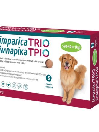Таблетки Симпарика Трио, для собак, от блох и клещей от 20,1 40 кг (1таб)