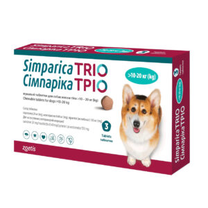 Таблетки Симпарика Трио, для собак, от блох и клещей от 10,1 20 кг (1таб)