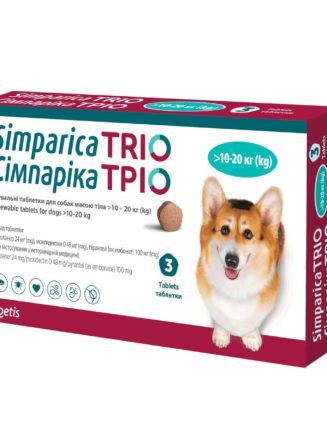 Таблетки Симпарика Трио, для собак, от блох и клещей от 10,1 20 кг (1таб)