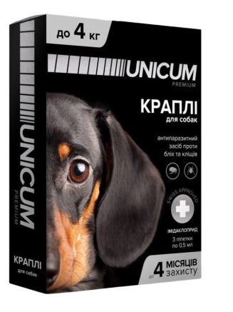 Капли unicum Рremium от блох и клещей для собак 0 4 кг (1пип)